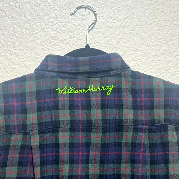William Murray Golf Flannel Shirt Mens L Multicolor Plaid Cotton Stretch Pleated - Picture 5 of 16